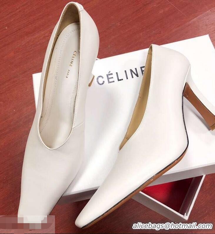 OFF Celine Heel 9.5cm Leather Square-Toe Pumps C22512 Off White 2019