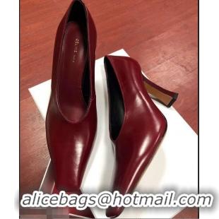 Top Quality Celine Heel 9.5cm Leather Square-Toe Pumps C22512 Burgundy 2019