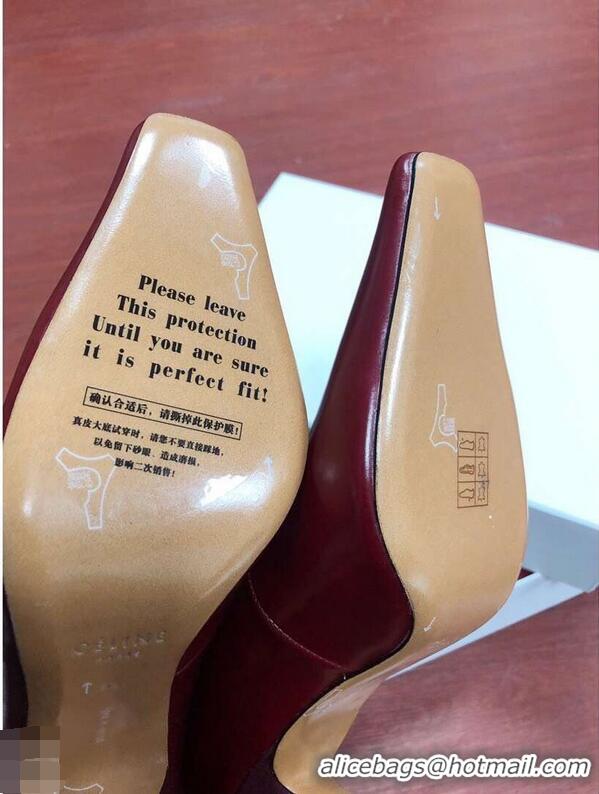 Top Quality Celine Heel 9.5cm Leather Square-Toe Pumps C22512 Burgundy 2019