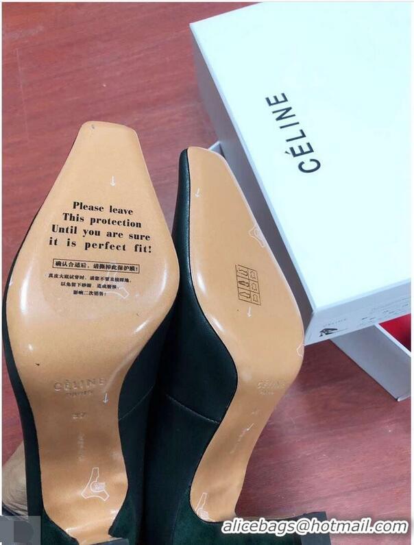 New Fashion Celine Heel 9.5cm Leather Square-Toe Pumps C22512 Dark Green 2019