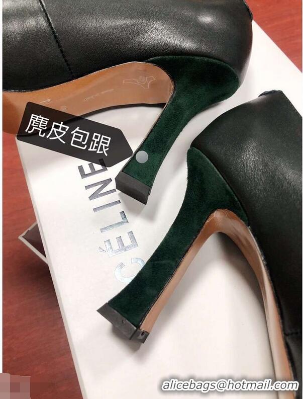 New Fashion Celine Heel 9.5cm Leather Square-Toe Pumps C22512 Dark Green 2019