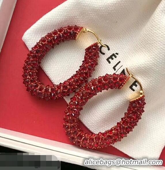 Free Shipping Discount Celine Crystal Ring Earrings C93001 Red