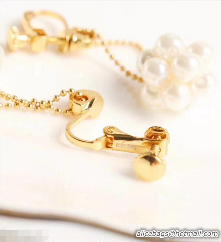 High Quality Celine Pearls Pendant Clip-on Earrings C02024 White/Gold