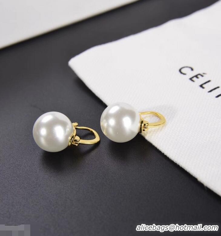 Discount Classic Celine Single Pearl Stud Earrings C02025 White/Gold