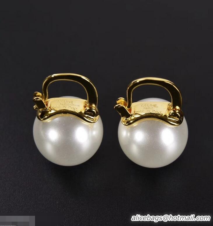 Discount Classic Celine Single Pearl Stud Earrings C02025 White/Gold