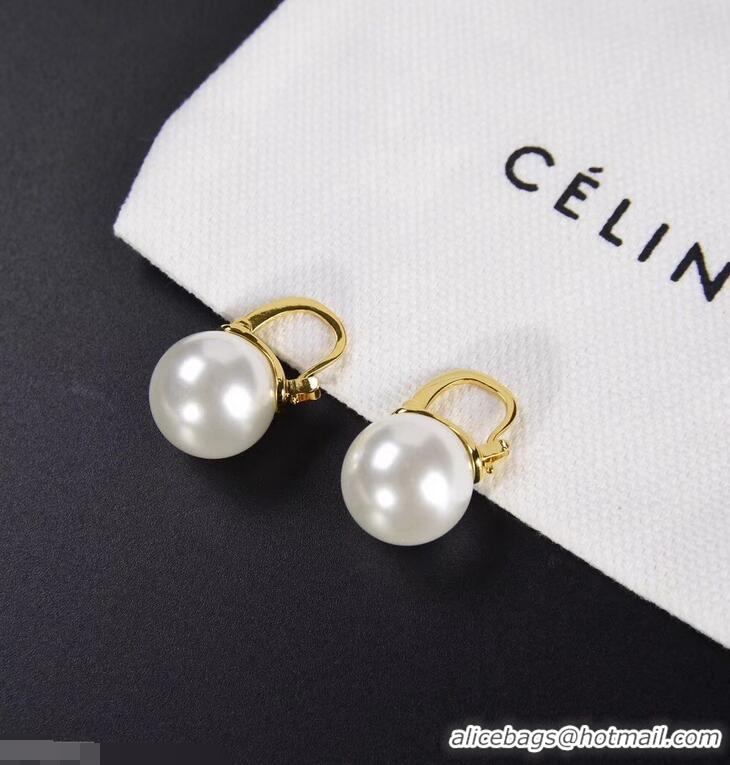 Discount Classic Celine Single Pearl Stud Earrings C02025 White/Gold