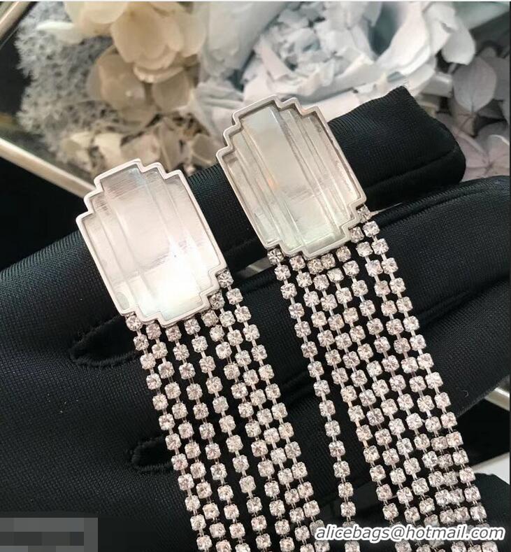 Top Quality Celine Crystal Tassel Clip-on Earrings Crystal/Silver C02026