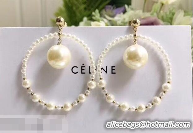 Buy Cheapest Celine Pearl Hoop Earrings C10912 White