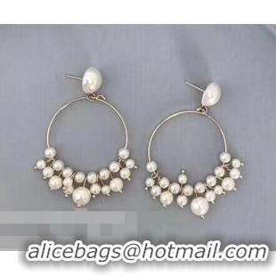 Popular Style Cheap Celine Pearl Hoop Earrings C11525 Silver/White