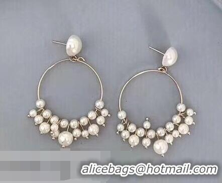 Popular Style Cheap Celine Pearl Hoop Earrings C11525 Silver/White