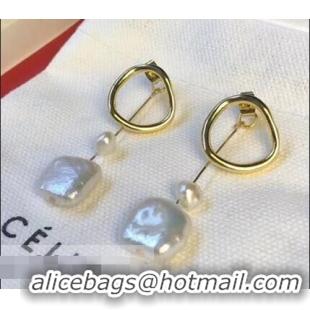 Hot Sell Celine Preclous Hoop and Pearl Earrings C11956 White/Gold