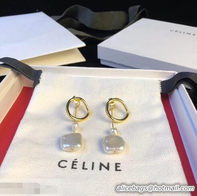 Hot Sell Celine Preclous Hoop and Pearl Earrings C11956 White/Gold