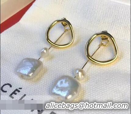 Hot Sell Celine Preclous Hoop and Pearl Earrings C11956 White/Gold