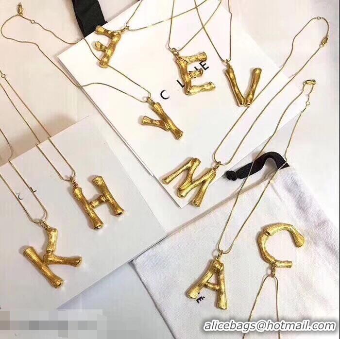 Low Price Celine Alphabet Brass Twig-Shaped Pendant Necklace Large Size C93001