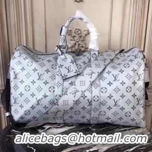 Top Quality Louis Vuitton Monogram Macassar Canvas Keepall 45CM Strap M43817 Silver