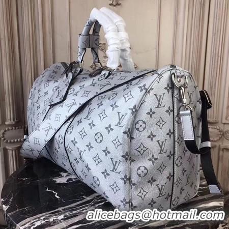 Top Quality Louis Vuitton Monogram Macassar Canvas Keepall 45CM Strap M43817 Silver