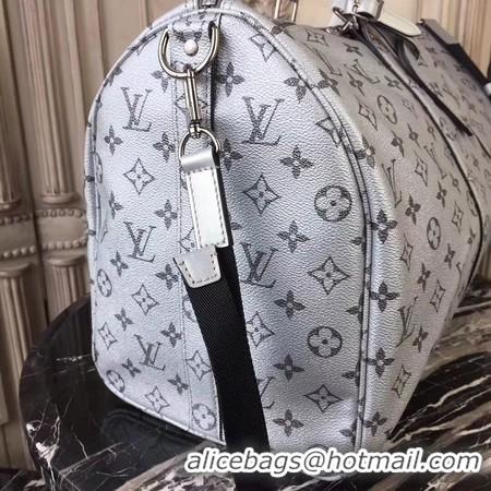 Top Quality Louis Vuitton Monogram Macassar Canvas Keepall 45CM Strap M43817 Silver