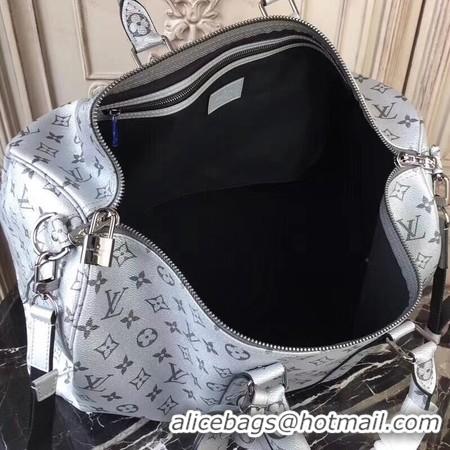 Top Quality Louis Vuitton Monogram Macassar Canvas Keepall 45CM Strap M43817 Silver