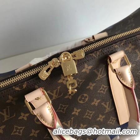 Wholesale Louis Vuitton Monogram Macassar Canvas Keepall 50 Strap M43817 Blue & Brown