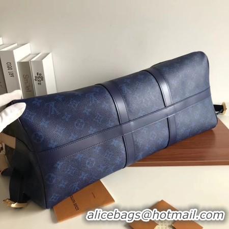 Wholesale Louis Vuitton Monogram Macassar Canvas Keepall 50 Strap M43817 Blue & Brown