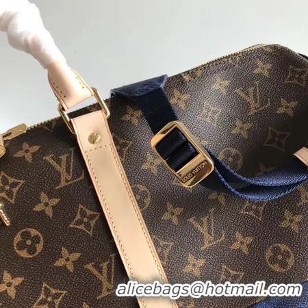 Wholesale Louis Vuitton Monogram Macassar Canvas Keepall 50 Strap M43817 Blue & Brown