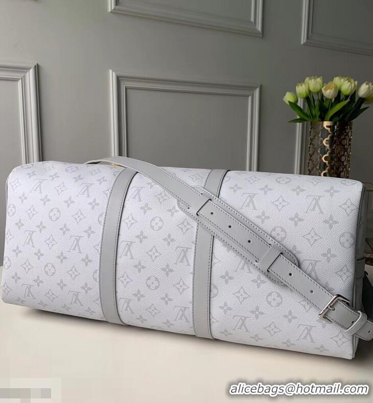 Grade Louis Vuitton Monogram White Canvas Chalk Keepall Bandouliere 50 Bag M44643 2019