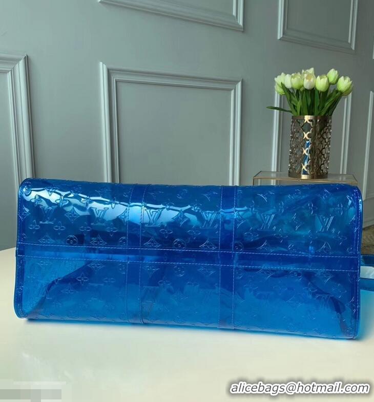 New Arrivals Louis Vuitton Transparent embossed Monogram PVC Keepall Bandouliere 50 M53272 Blue 2019