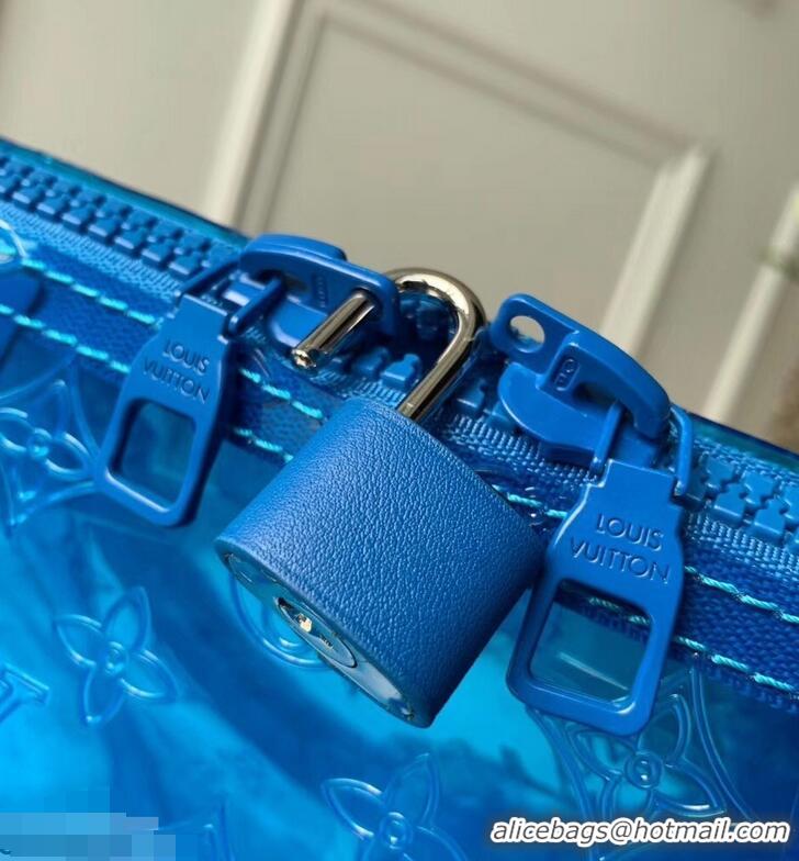 New Arrivals Louis Vuitton Transparent embossed Monogram PVC Keepall Bandouliere 50 M53272 Blue 2019