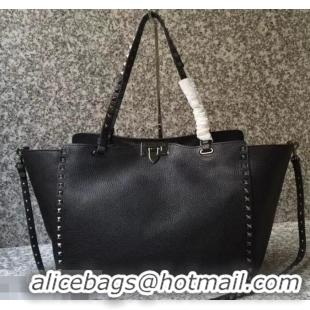 Unique Style Valentino Grained Leather Rockstud Medium Tote Bag 0973 Noir