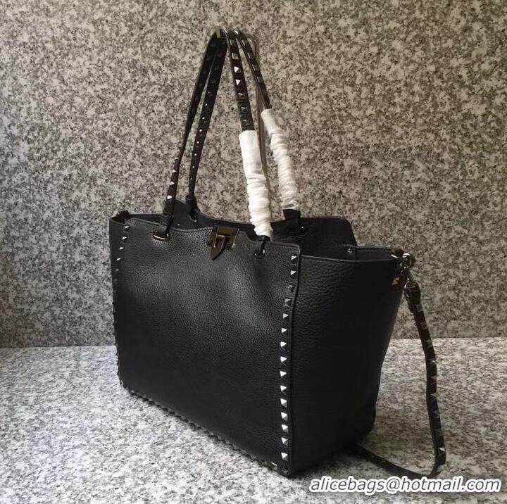 Unique Style Valentino Grained Leather Rockstud Medium Tote Bag 0973 Noir