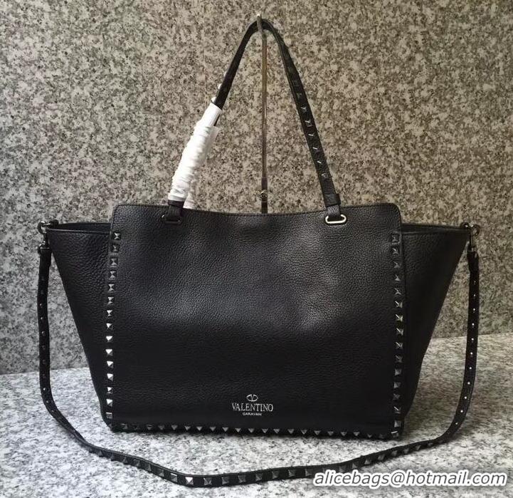 Unique Style Valentino Grained Leather Rockstud Medium Tote Bag 0973 Noir