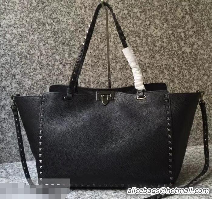 Unique Style Valentino Grained Leather Rockstud Medium Tote Bag 0973 Noir