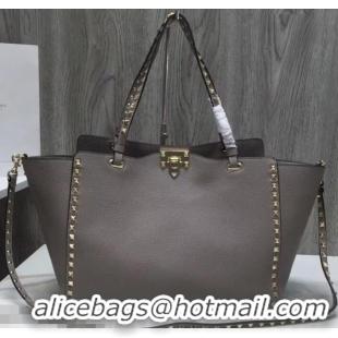 Top Quality Valentino Grained Leather Rockstud Medium Tote Bag 0973 Gray