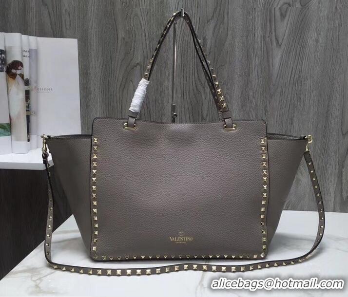 Top Quality Valentino Grained Leather Rockstud Medium Tote Bag 0973 Gray