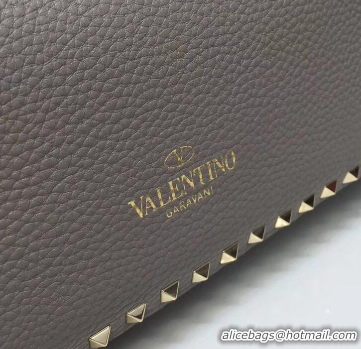 Top Quality Valentino Grained Leather Rockstud Medium Tote Bag 0973 Gray