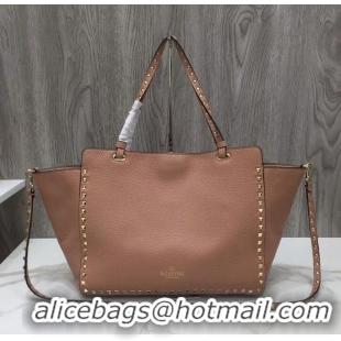 Trendy Design Valentino Grained Leather Rockstud Medium Tote Bag 0973 Apricot