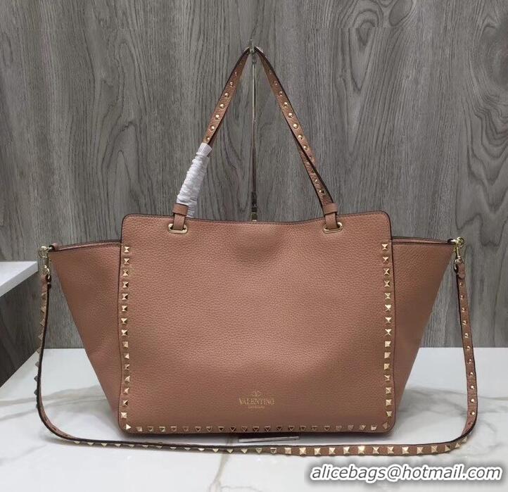 Trendy Design Valentino Grained Leather Rockstud Medium Tote Bag 0973 Apricot