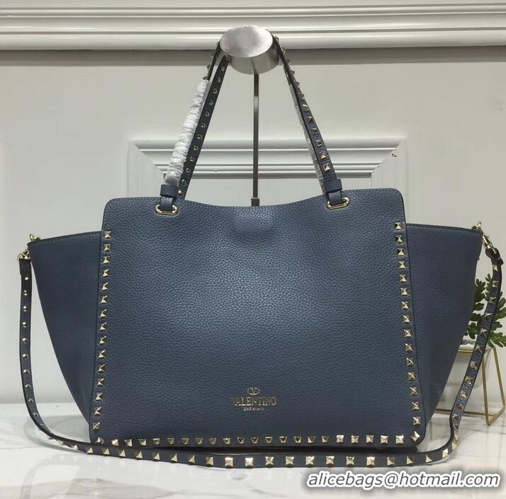 Good Taste Valentino Grained Leather Rockstud Medium Tote Bag 0973 Baby Blue