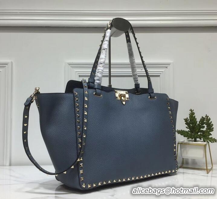 Good Taste Valentino Grained Leather Rockstud Medium Tote Bag 0973 Baby Blue