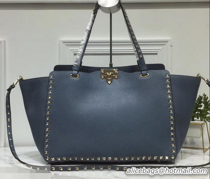 Good Taste Valentino Grained Leather Rockstud Medium Tote Bag 0973 Baby Blue