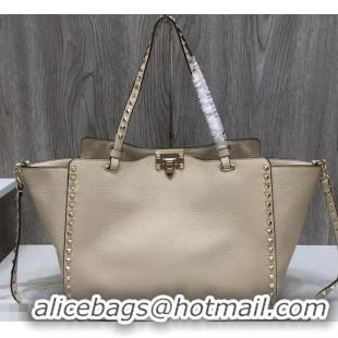 Best Grade Valentino Grained Leather Rockstud Medium Tote Bag 0973 Ivory