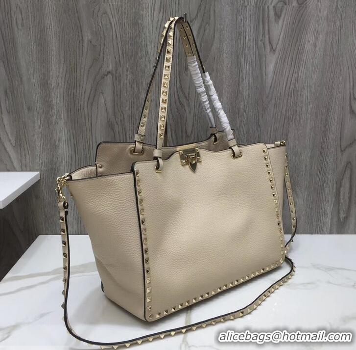 Best Grade Valentino Grained Leather Rockstud Medium Tote Bag 0973 Ivory