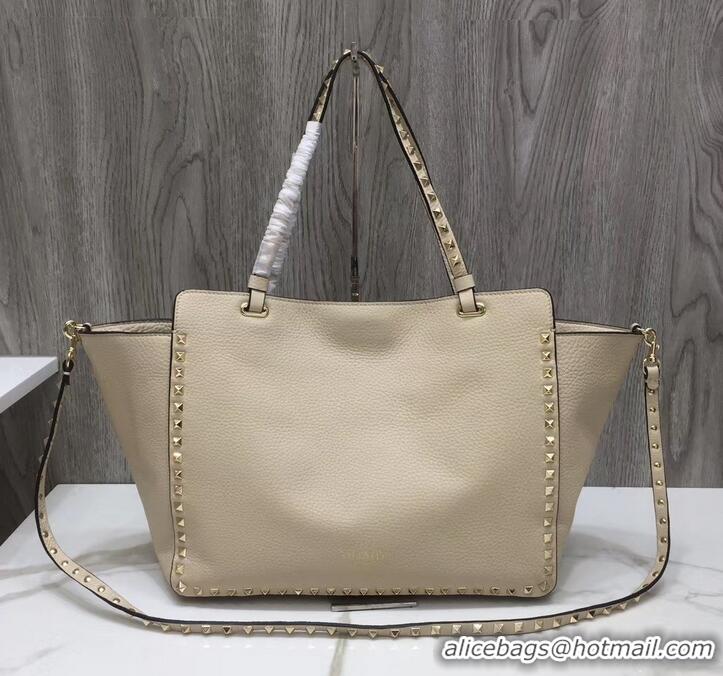 Best Grade Valentino Grained Leather Rockstud Medium Tote Bag 0973 Ivory