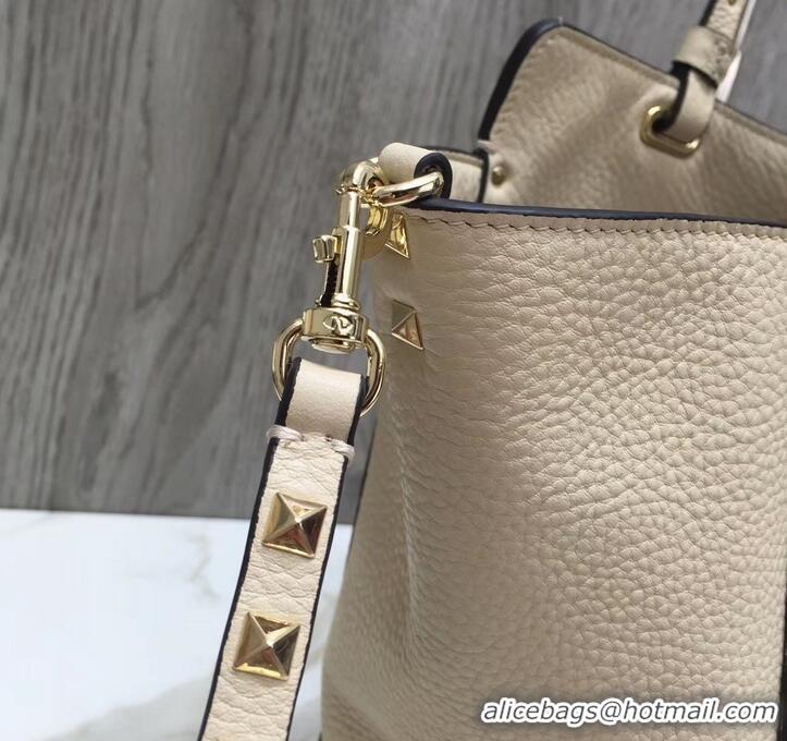 Best Grade Valentino Grained Leather Rockstud Medium Tote Bag 0973 Ivory