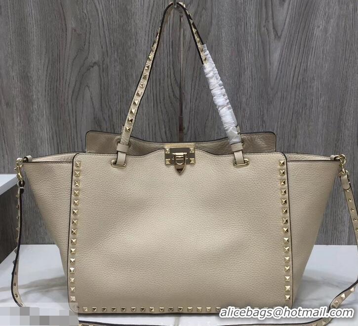 Best Grade Valentino Grained Leather Rockstud Medium Tote Bag 0973 Ivory