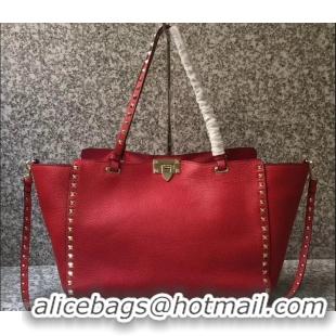 Top Sale Valentino Grained Leather Rockstud Medium Tote Bag 0973 Red