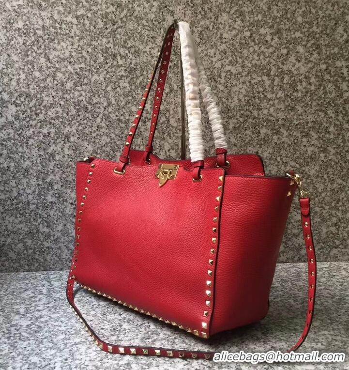 Top Sale Valentino Grained Leather Rockstud Medium Tote Bag 0973 Red