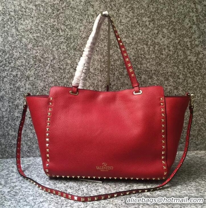 Top Sale Valentino Grained Leather Rockstud Medium Tote Bag 0973 Red