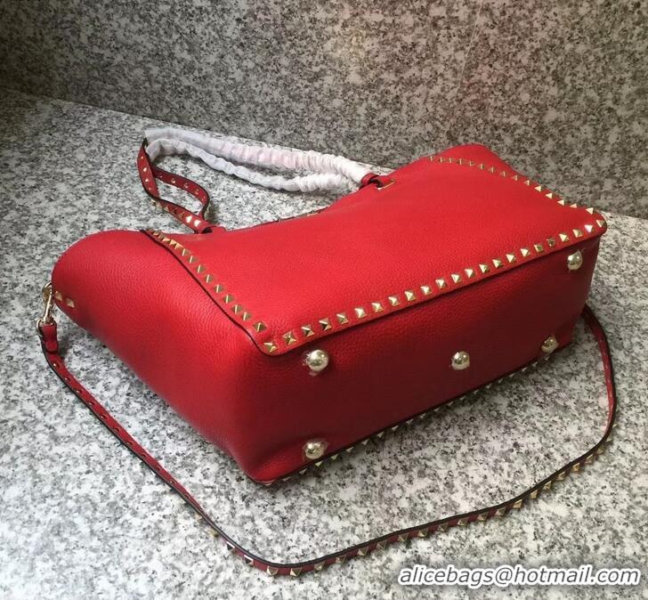 Top Sale Valentino Grained Leather Rockstud Medium Tote Bag 0973 Red