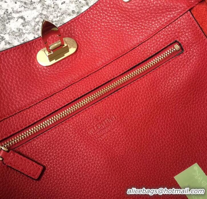 Top Sale Valentino Grained Leather Rockstud Medium Tote Bag 0973 Red